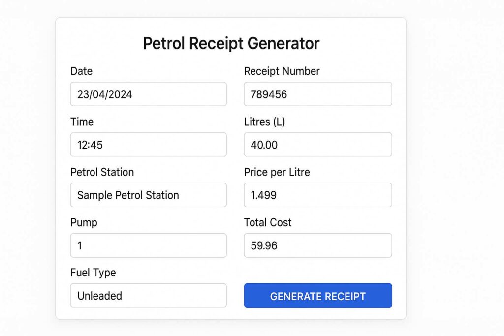 petrol receipt generator