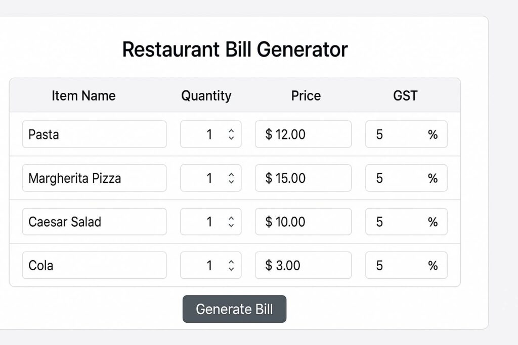restaurant bill generator