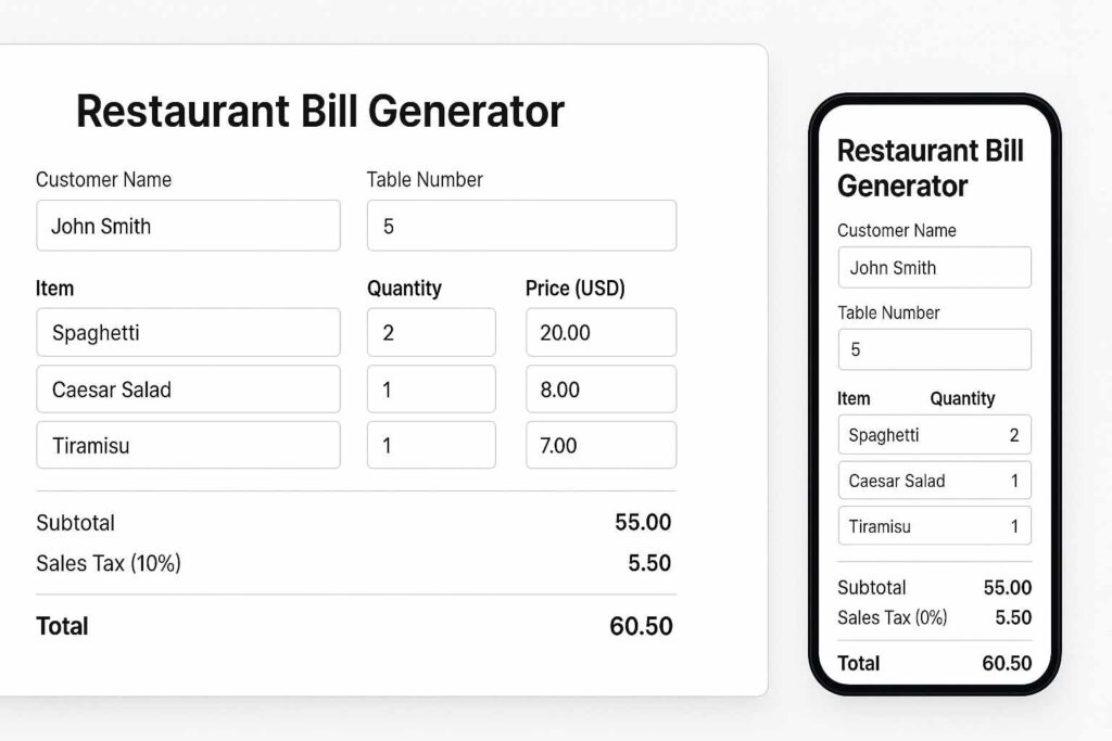 restaurant bill generator online